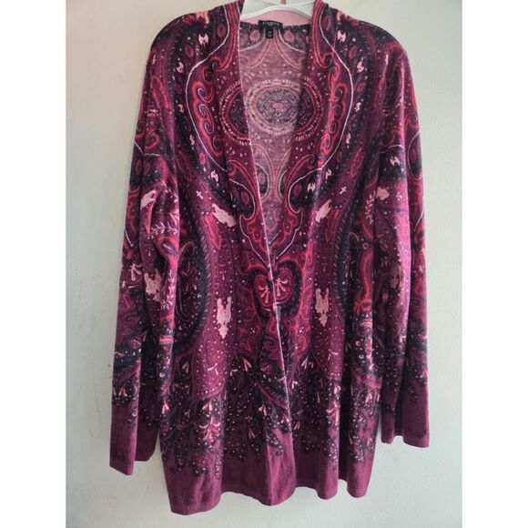 Talbots Women Burgunday Red Tapestry Lambswool Blend Cardigan Sweater size 2X - Picture 4 of 7